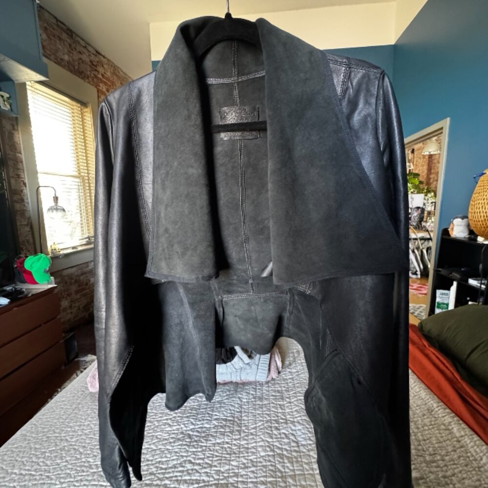 [Rare] AllSaints Spitalfields Datya Drape Black Leather Jacket, UK size 10 - Picture 2 of 9